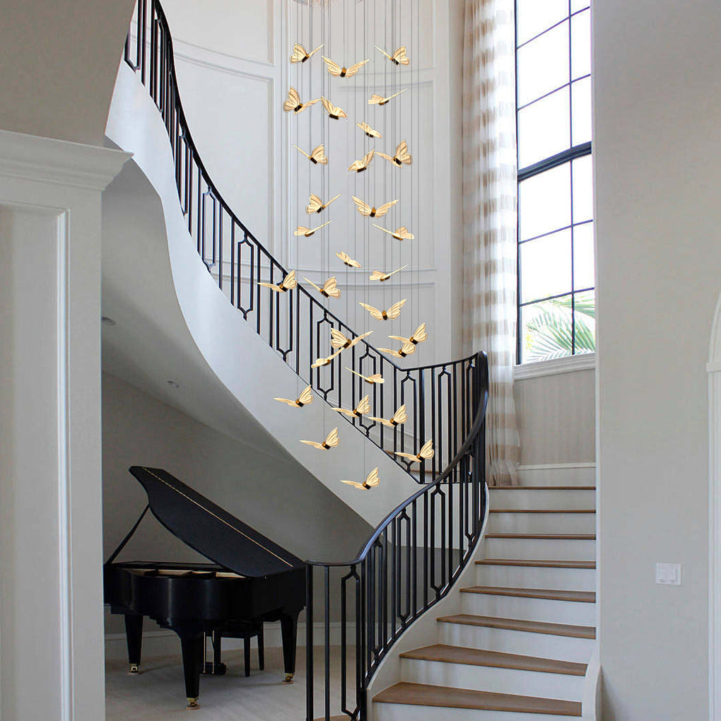 Small Butterflies Creative Three Step Dimming Modern Long Chandelier - Dazuma