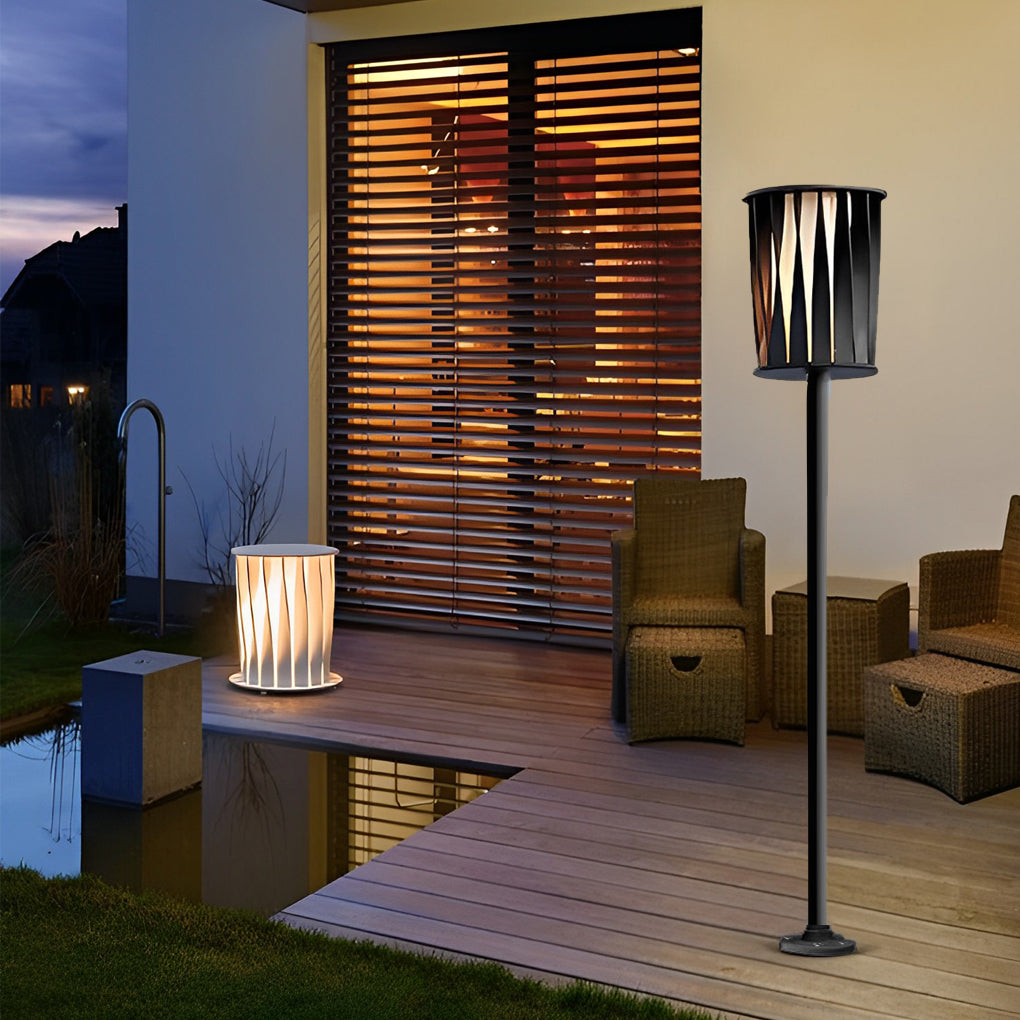 Stainless Steel Outdoor Floor Lamp with Rotating Design and Vertical Slats