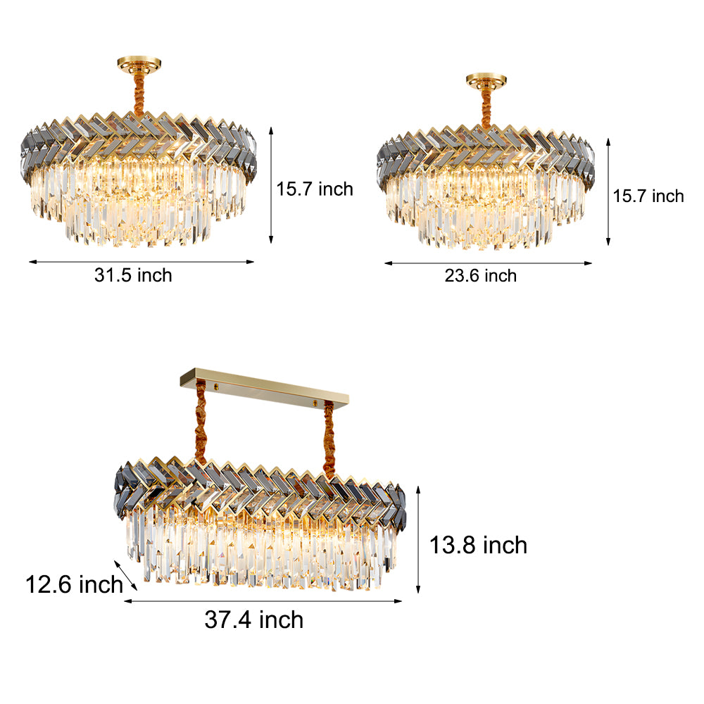 Modern LED Dimmable Dining Room Crystal Chandelier-Round/Rectangle
