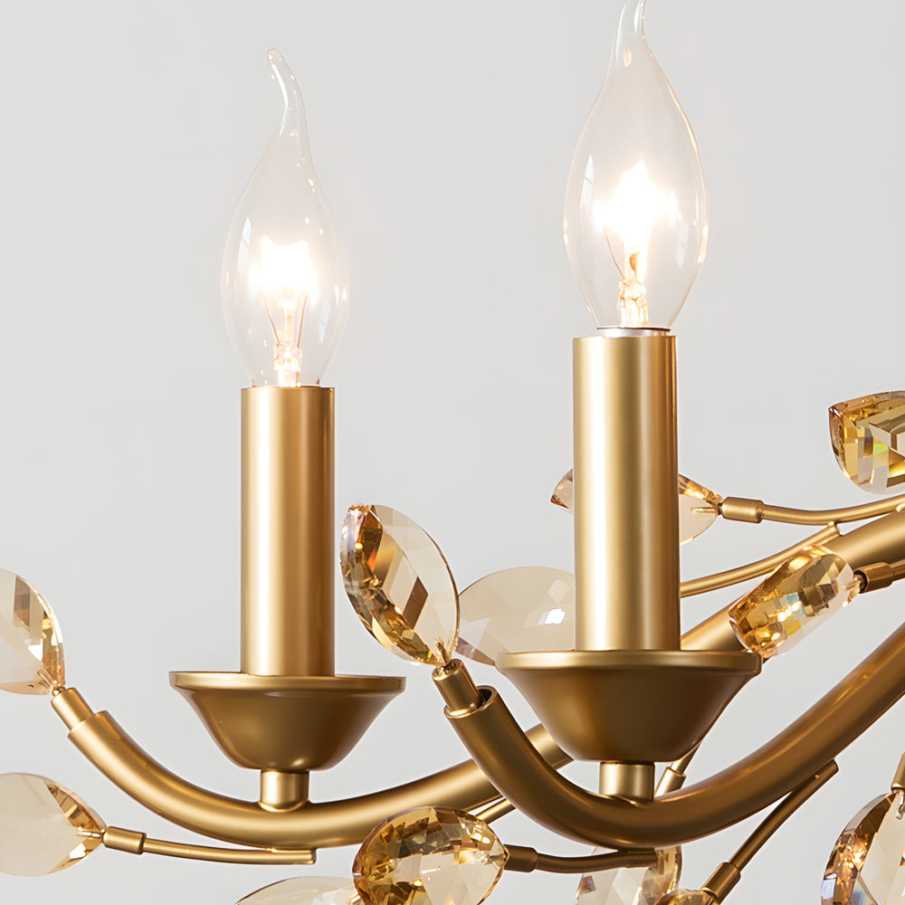 Gold Candlestick Chandelier Branch Crystal Ceiling Light