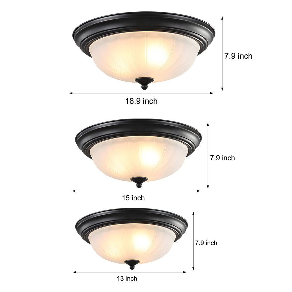 Round Glass Shade Iron Simple American Style Bedroom Ceiling Light Fixture