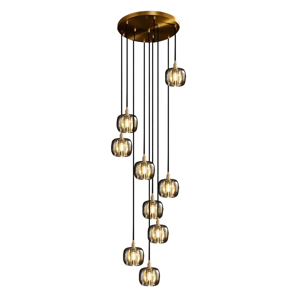 Long Small Crystal Shade 3 Step Dimming Copper Modern Chandelier Light
