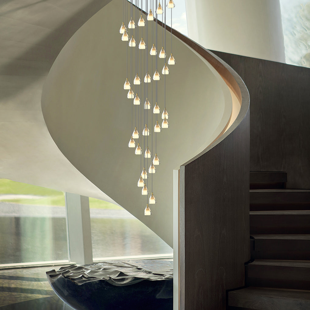 Creative Crystal Shade Three Step Dimming Nordic Staircase Chandelier