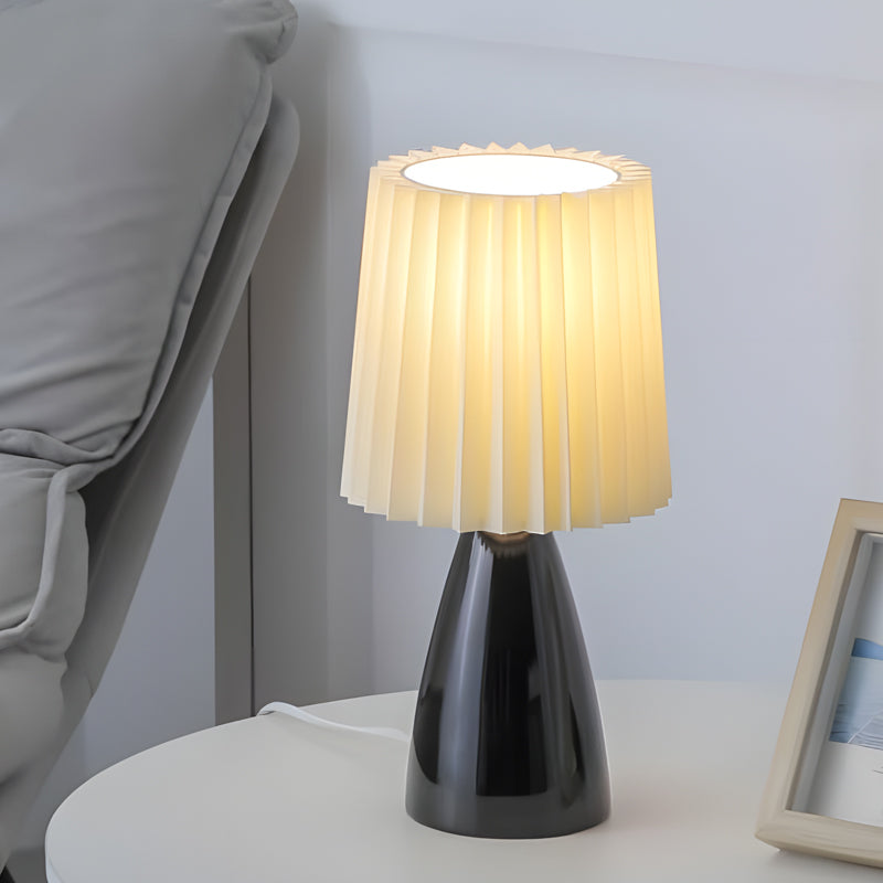 12'' Pleated Fabrics Glass Base USB Dimmable 1-Light Table Lamp