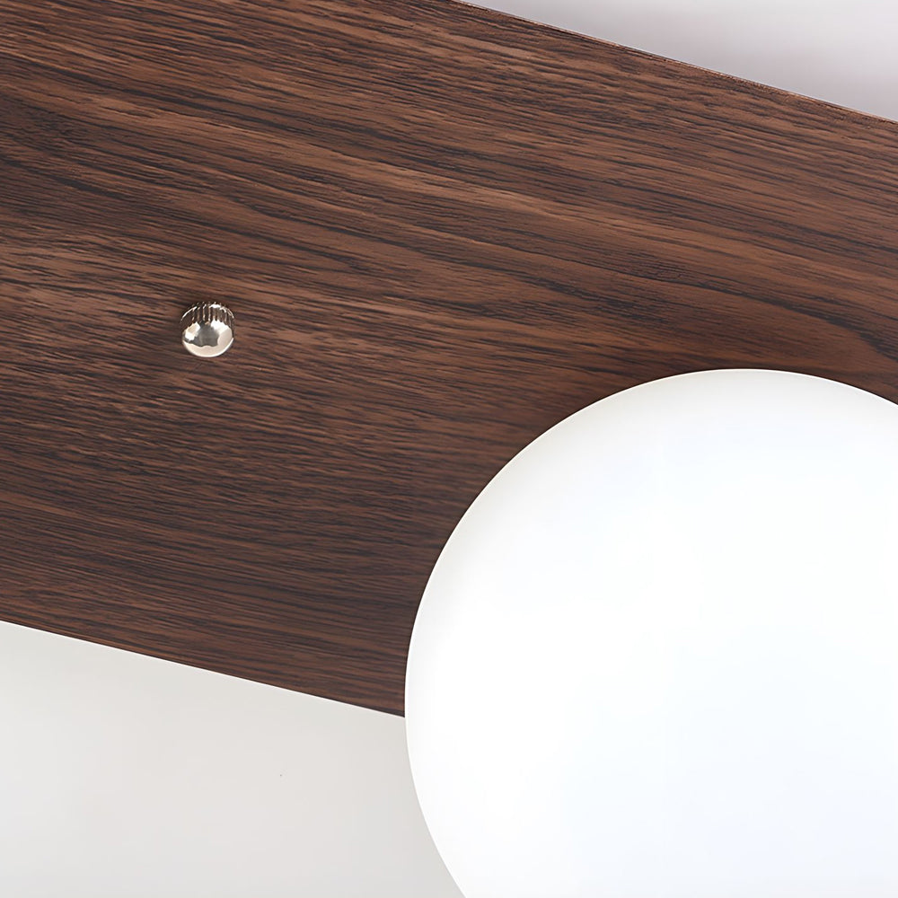 Flush Mounted Walnut Board Ceiling Light with 2/3/4 Milky White Glass Globes