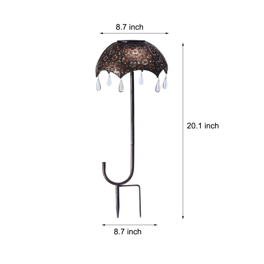 Retro Iron Hollow Umbrella Raindrops Waterproof Modern Solar Lawn Lights