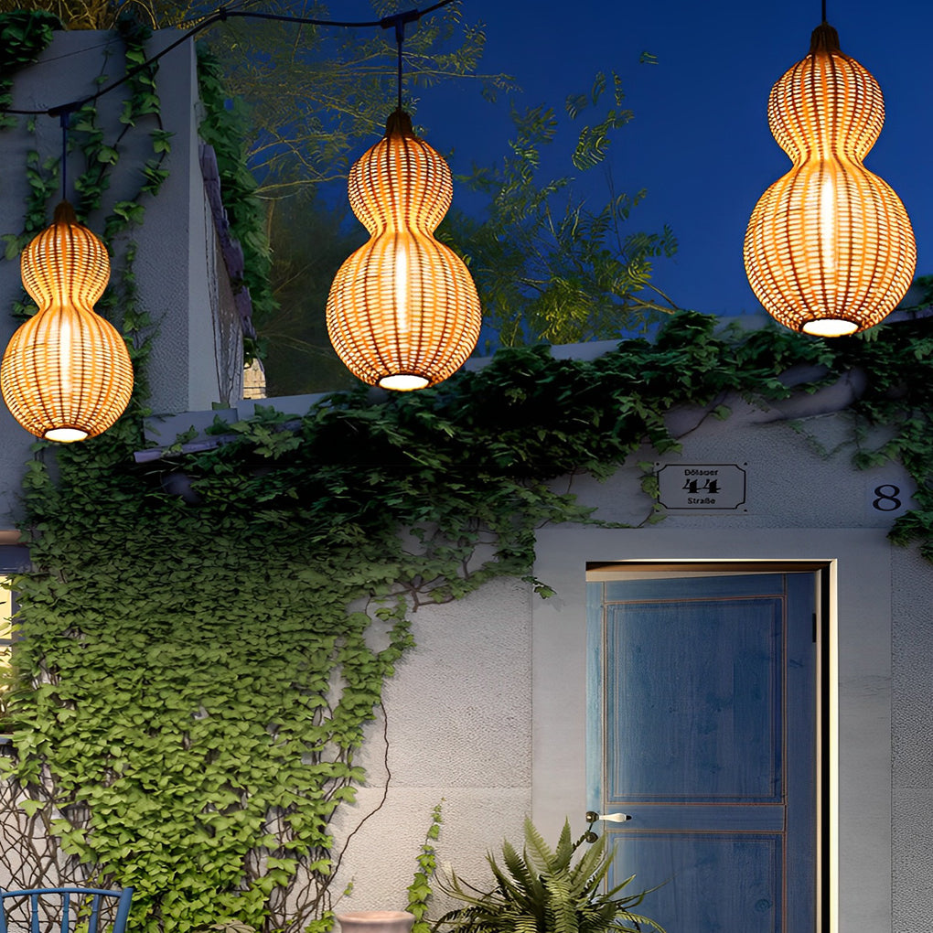 Rattan Gourd Waterproof Retro Outdoor Chandelier Porch Lights Wall Lamp