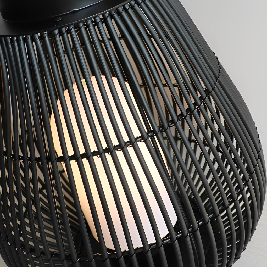Round Handwoven Waterproof LED Black Modern Rattan Outdoor Lanterns