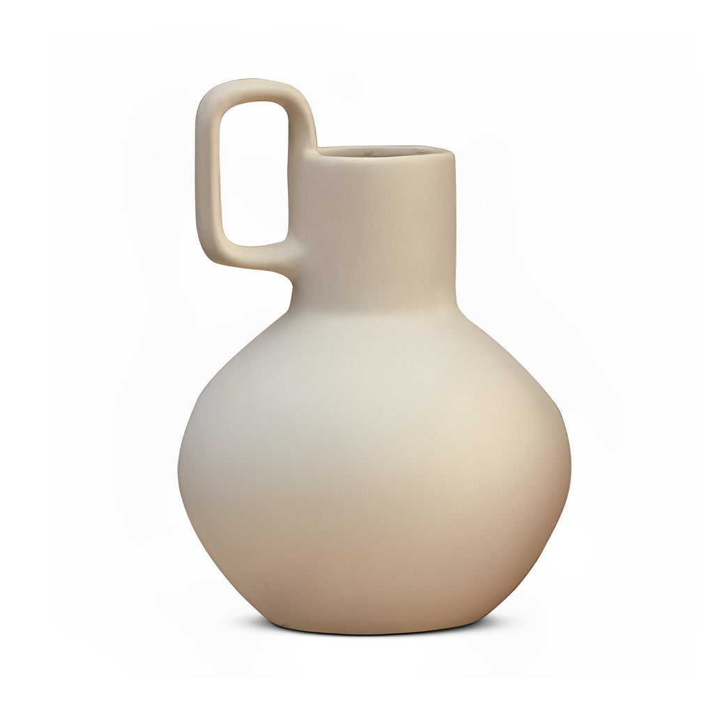 Round Ceramic White Yellow Flower Vases with Single Handle