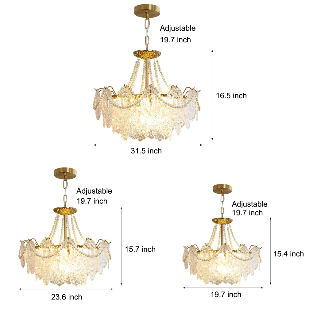 Glass LED 3 Step Dimming Luxury Pearls Decor French Style Chandelier