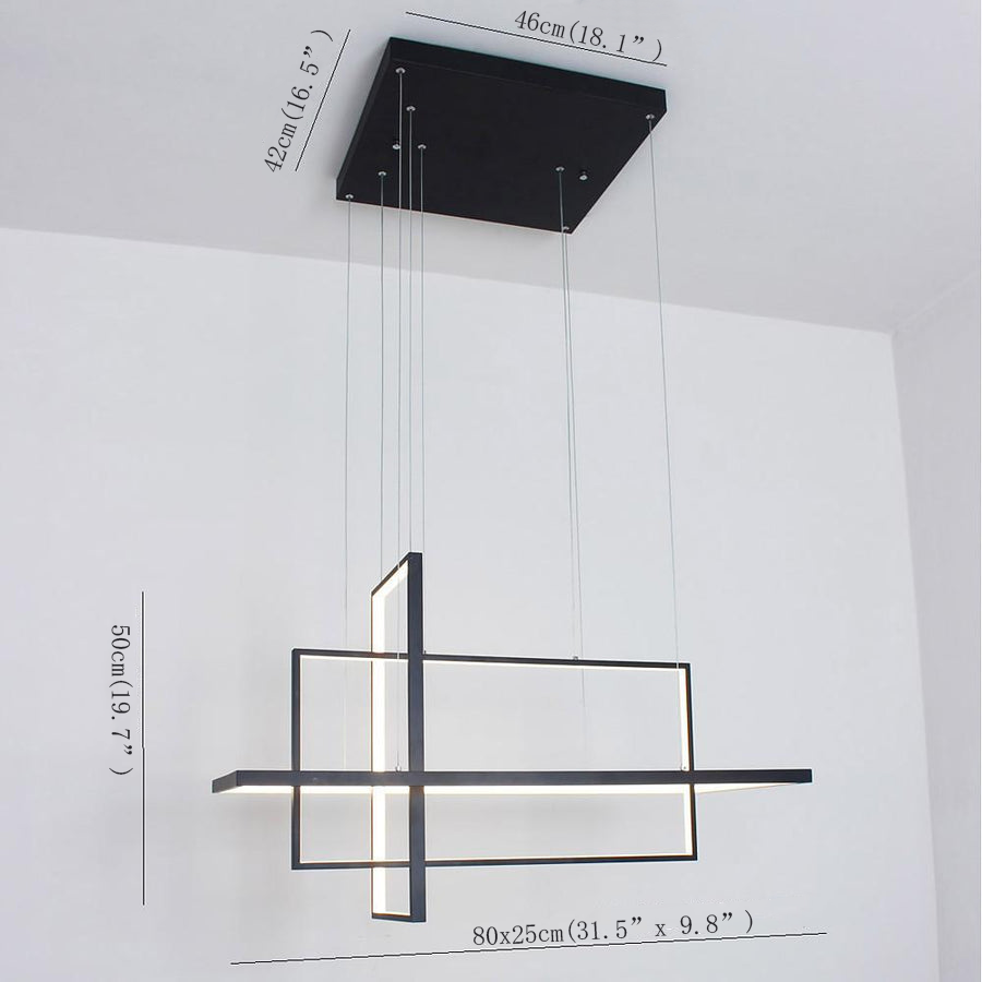 31.5'' Three-Part Futuristic Square Rectangular Hybrid Aluminum Chandelier with Capable Ambient Lights