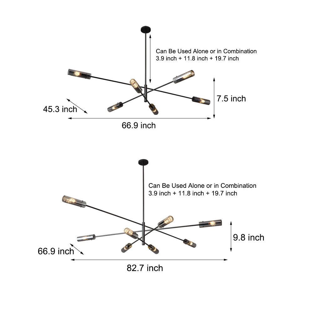 Industrial Sputnik Chandelier - Copper Linear Pendant Lights (6/8-Light)