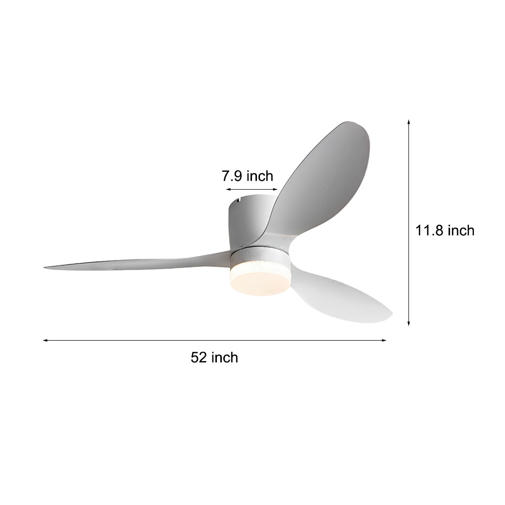 52 Inch 3 Blades Mute LED Dimmable Modern Ceiling Fan Lamp with Remote