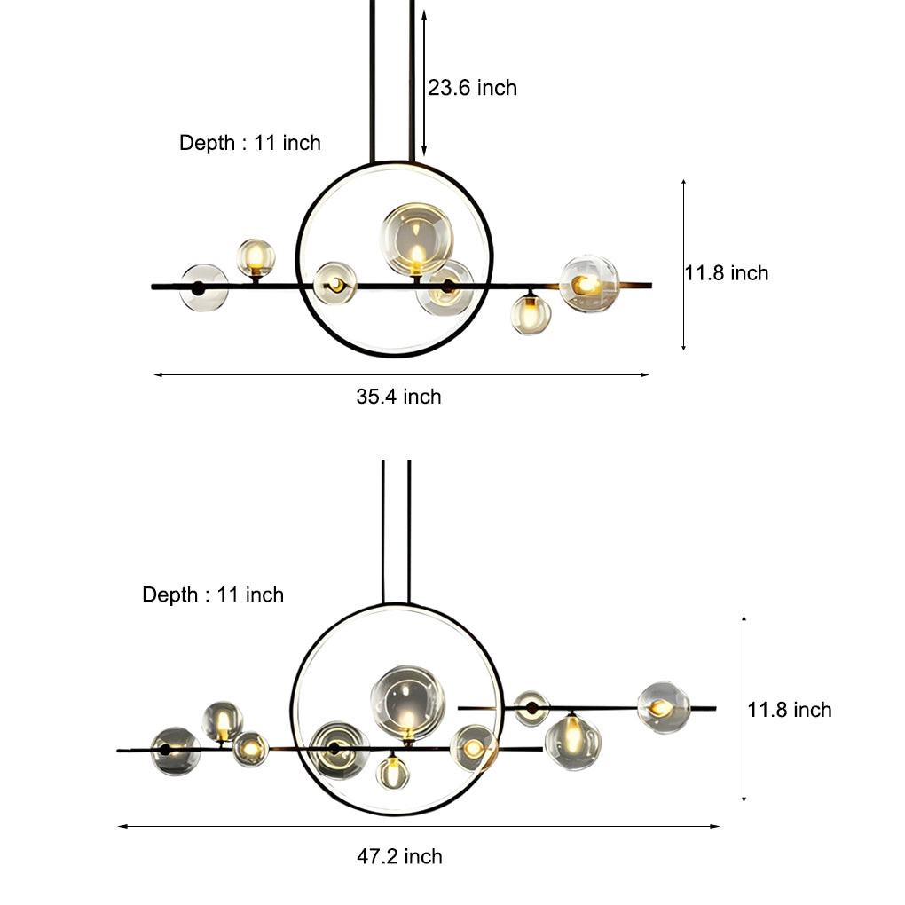 Moon Glass Bubbles LED Black Postmodern Dining Room Chandeliers