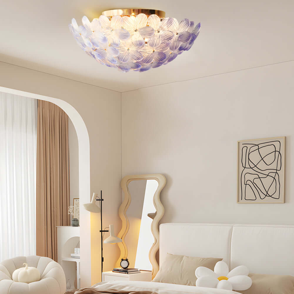 Glass Semi Flush Mount Ceiling Light French Petal Light