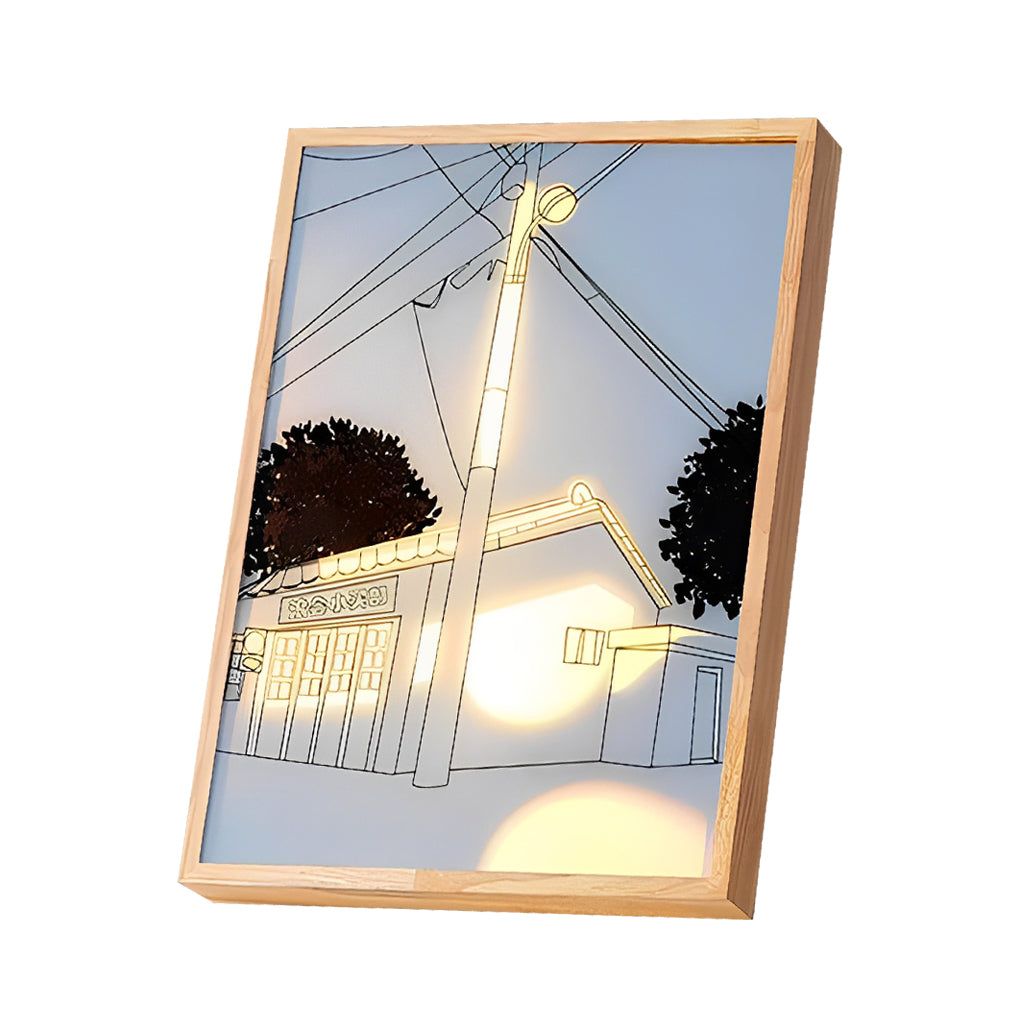 Wood Frame Ins Touch Control Dimmable LED Sunshine Painting Night Light