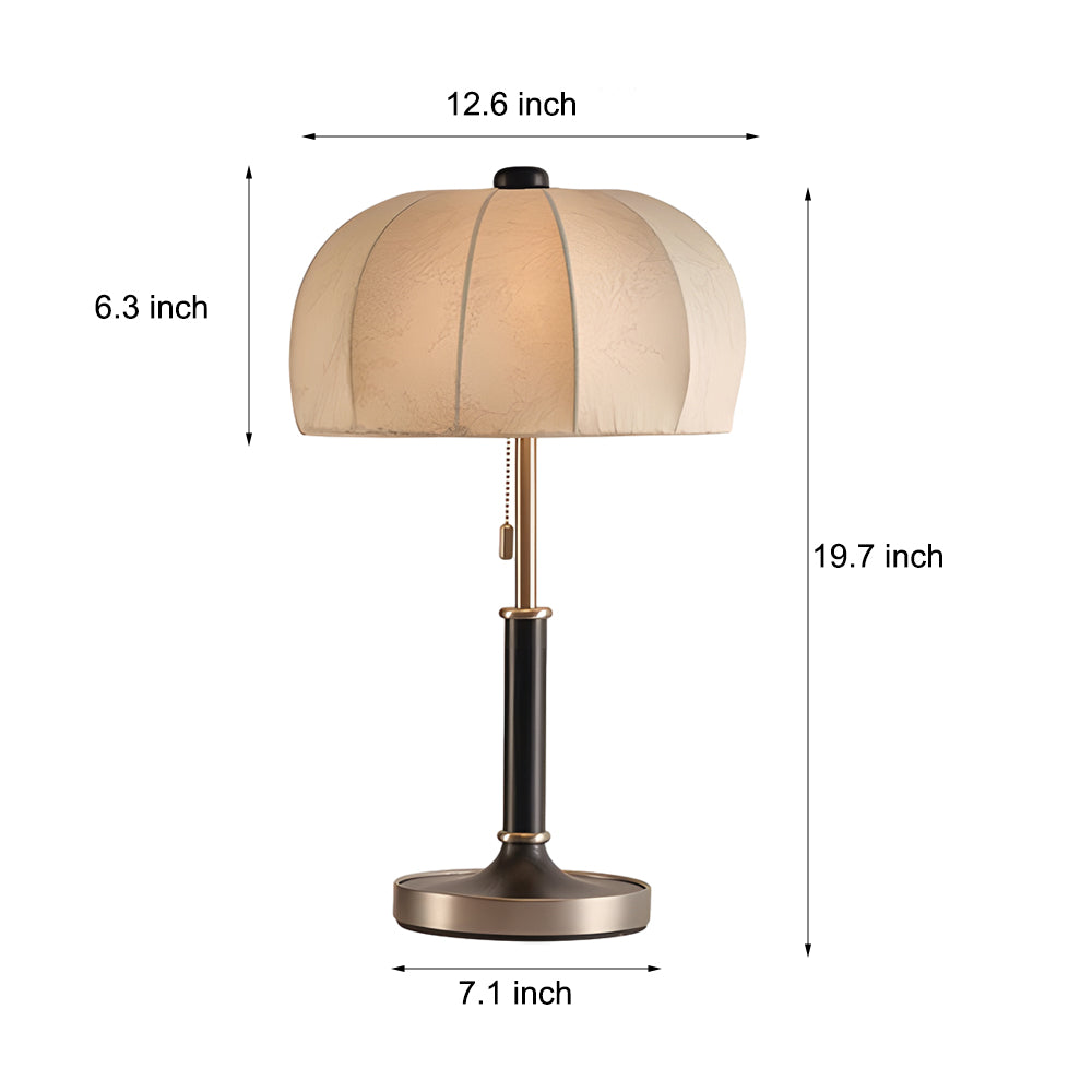 Vintage Wood Table Lamp with Fabric Dome Shade and Pull Switch