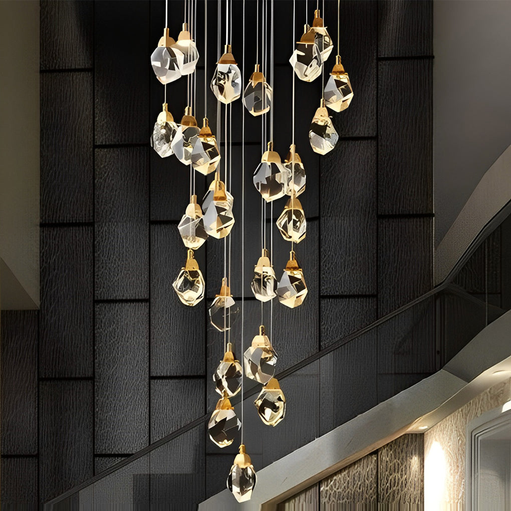Spiral Crystal Electroplating Metal Modern Duplex Staircase Chandelier - Dazuma