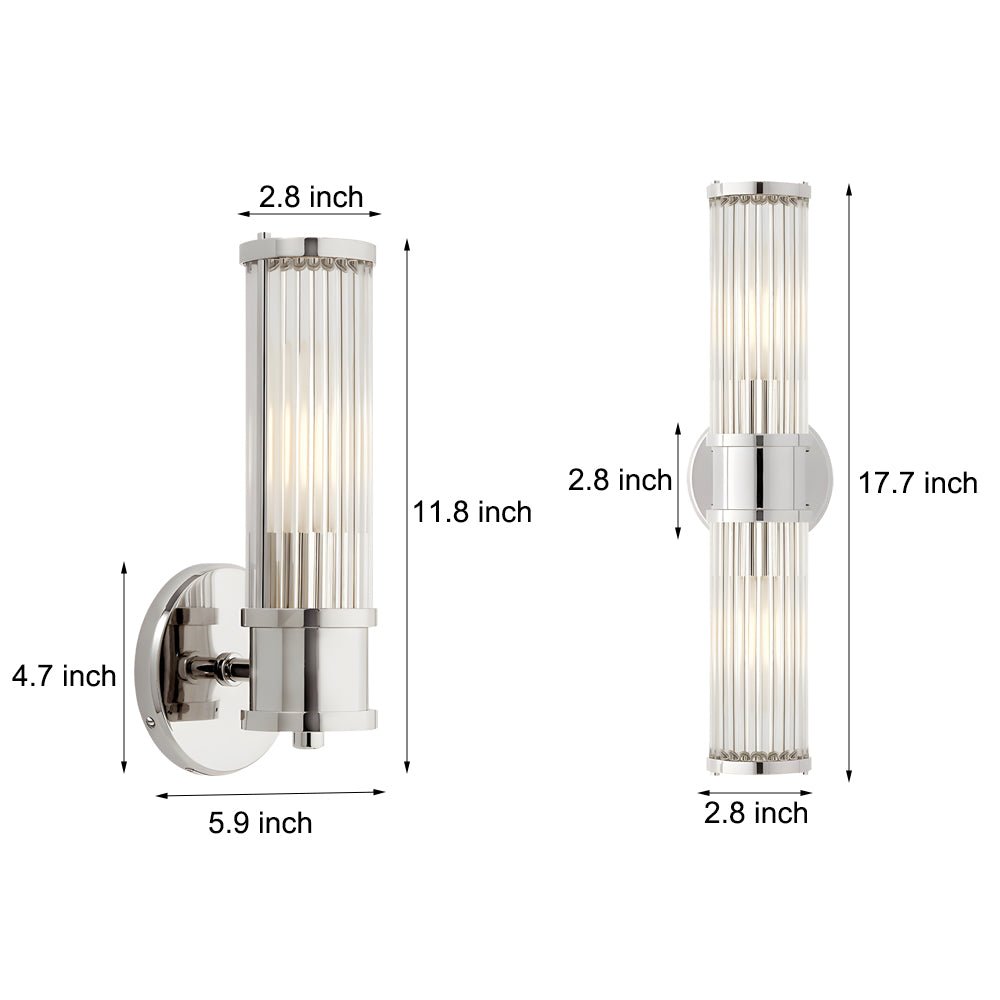 1/2 - light Modern Chrome/Gold Wall Sconce with Cylinder Clear Glass Shade