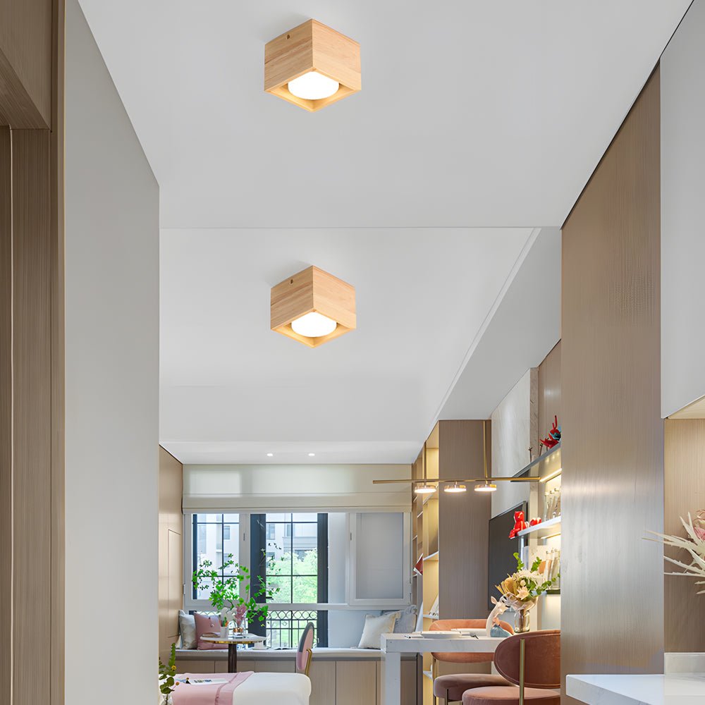1/2/4 - Light Square Wood Cube Spotlight LED Flush Mount Light
