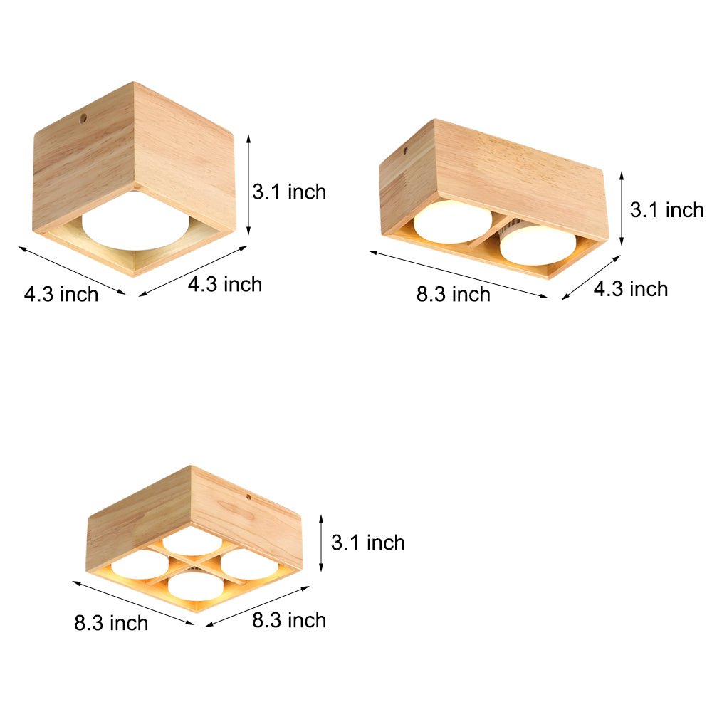 1/2/4 - Light Square Wood Cube Spotlight LED Flush Mount Light
