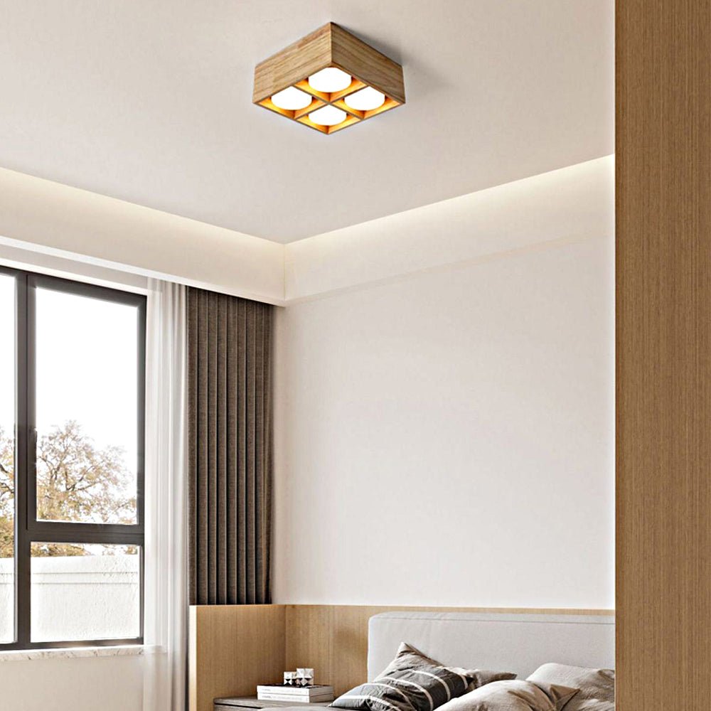 1/2/4 - Light Square Wood Cube Spotlight LED Flush Mount Light