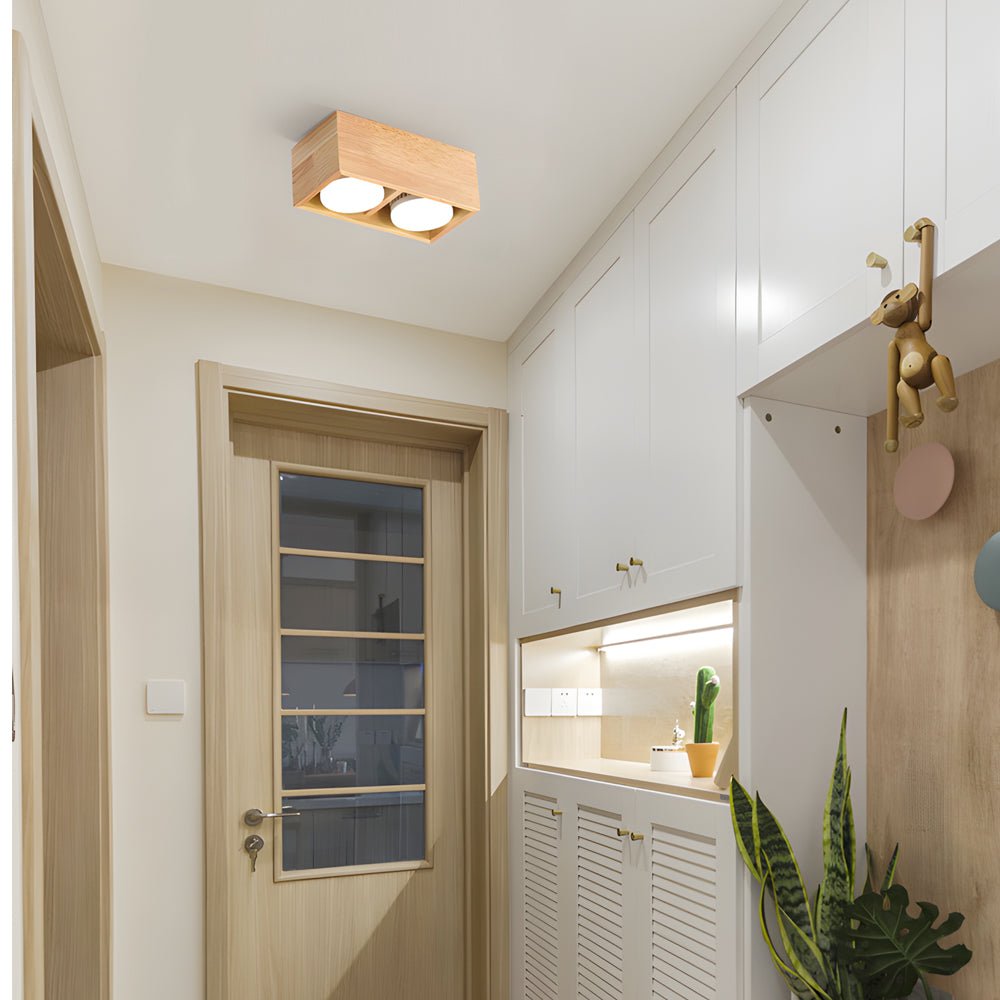 1/2/4 - Light Square Wood Cube Spotlight LED Flush Mount Light