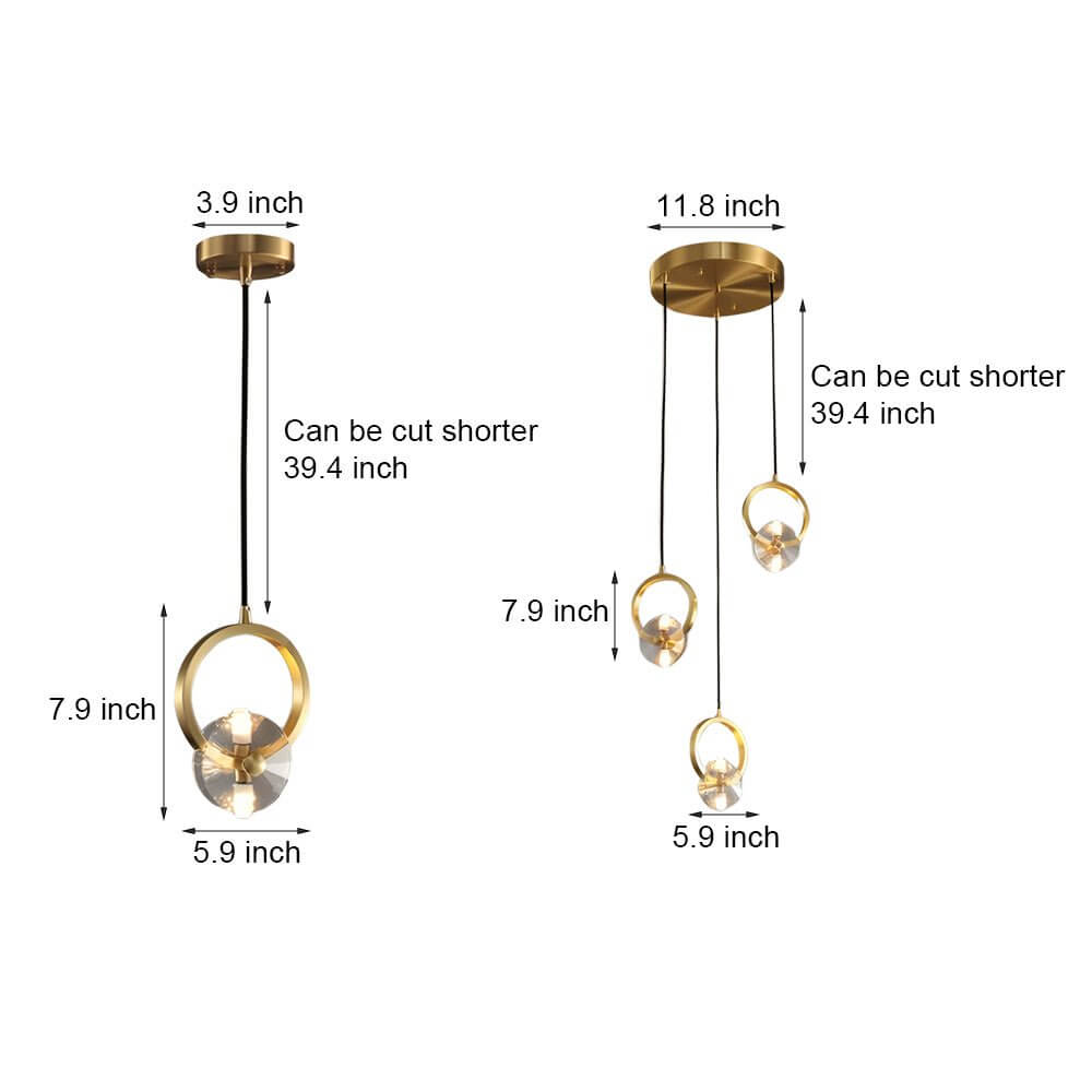 1/3 - Light Round Copper Crystal LED Pendant Light