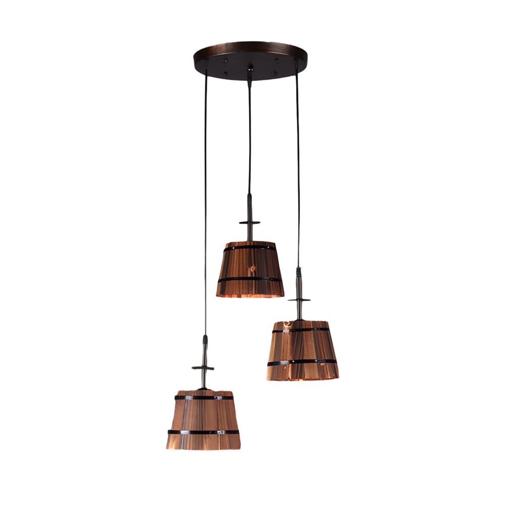 1/3 - Light Rustic Wood Bucket Shade Pendant Lighting for Cafe Bar