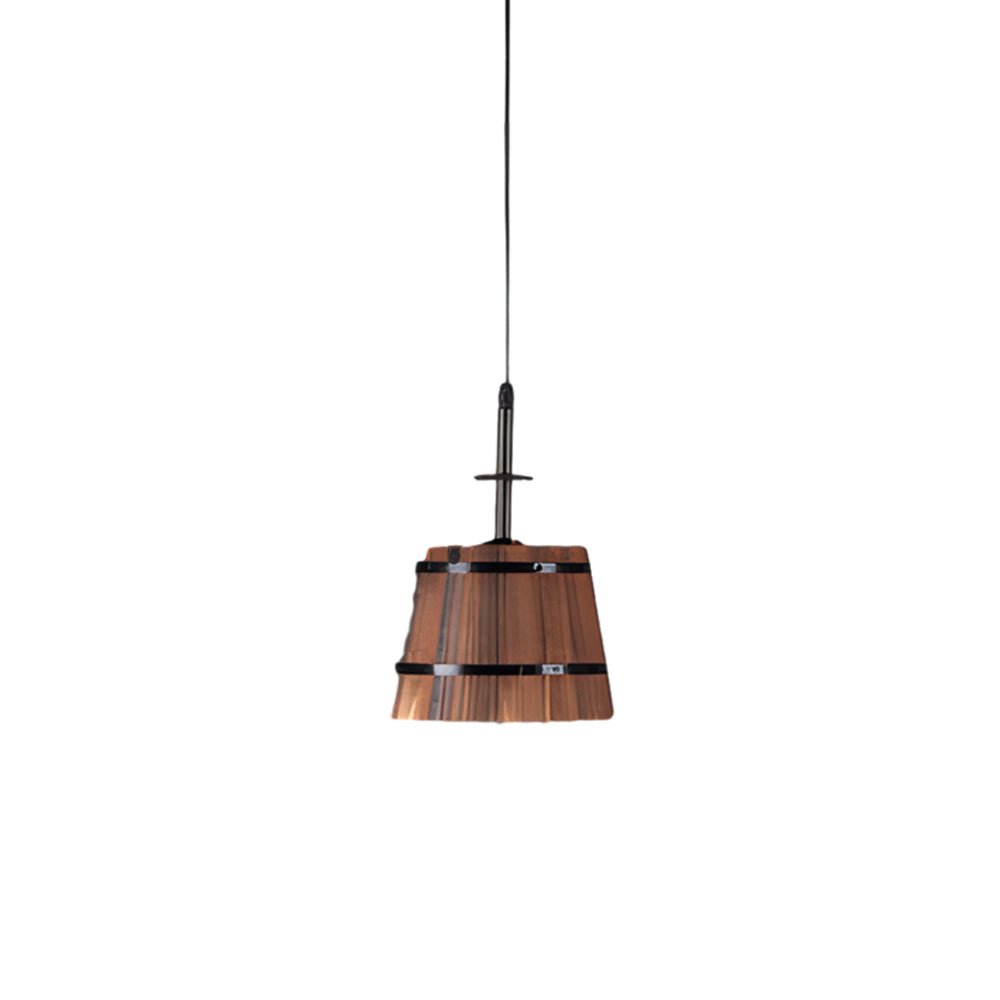 1/3 - Light Rustic Wood Bucket Shade Pendant Lighting for Cafe Bar