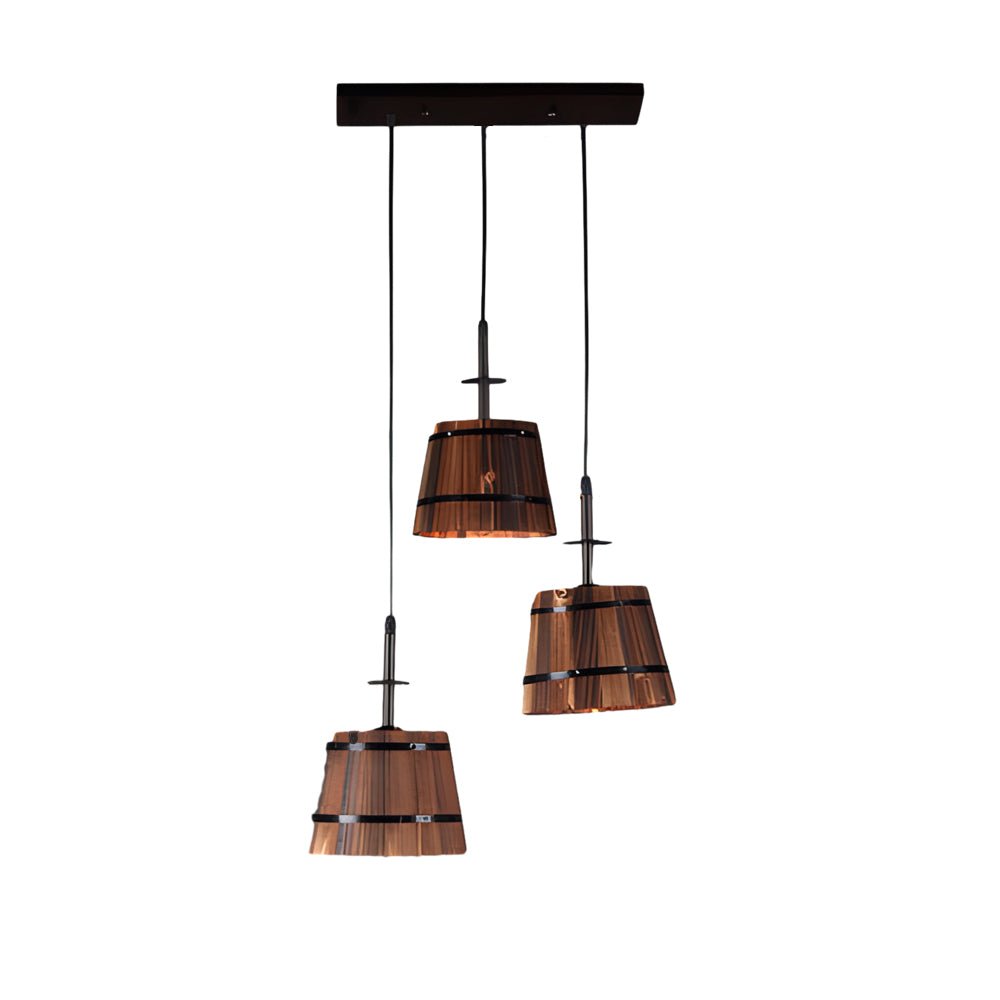 1/3 - Light Rustic Wood Bucket Shade Pendant Lighting for Cafe Bar