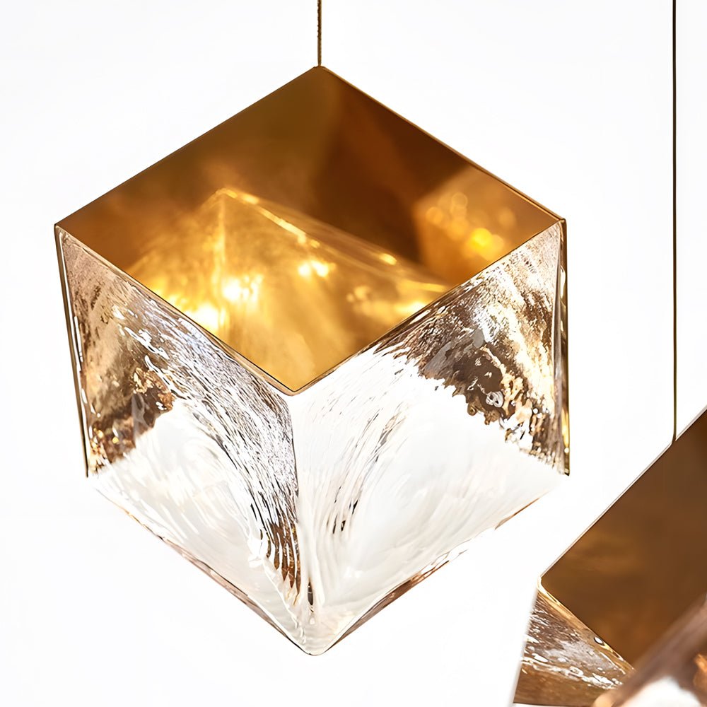 1/3/6/9 - Light Multi Glass Ice Cube Metallic Staircase Chandelier in Gold/Chrome