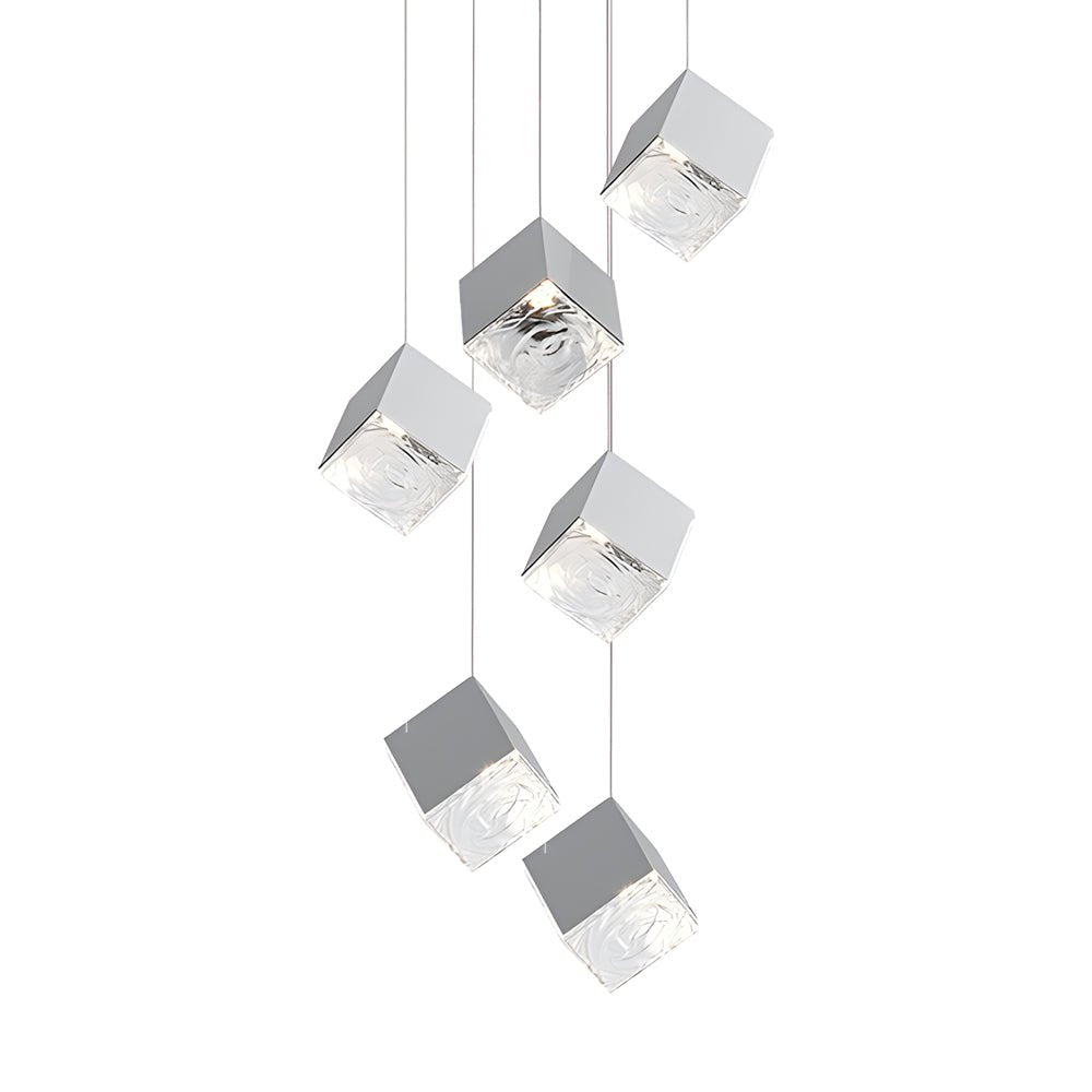 1/3/6/9 - Light Multi Glass Ice Cube Metallic Staircase Chandelier in Gold/Chrome