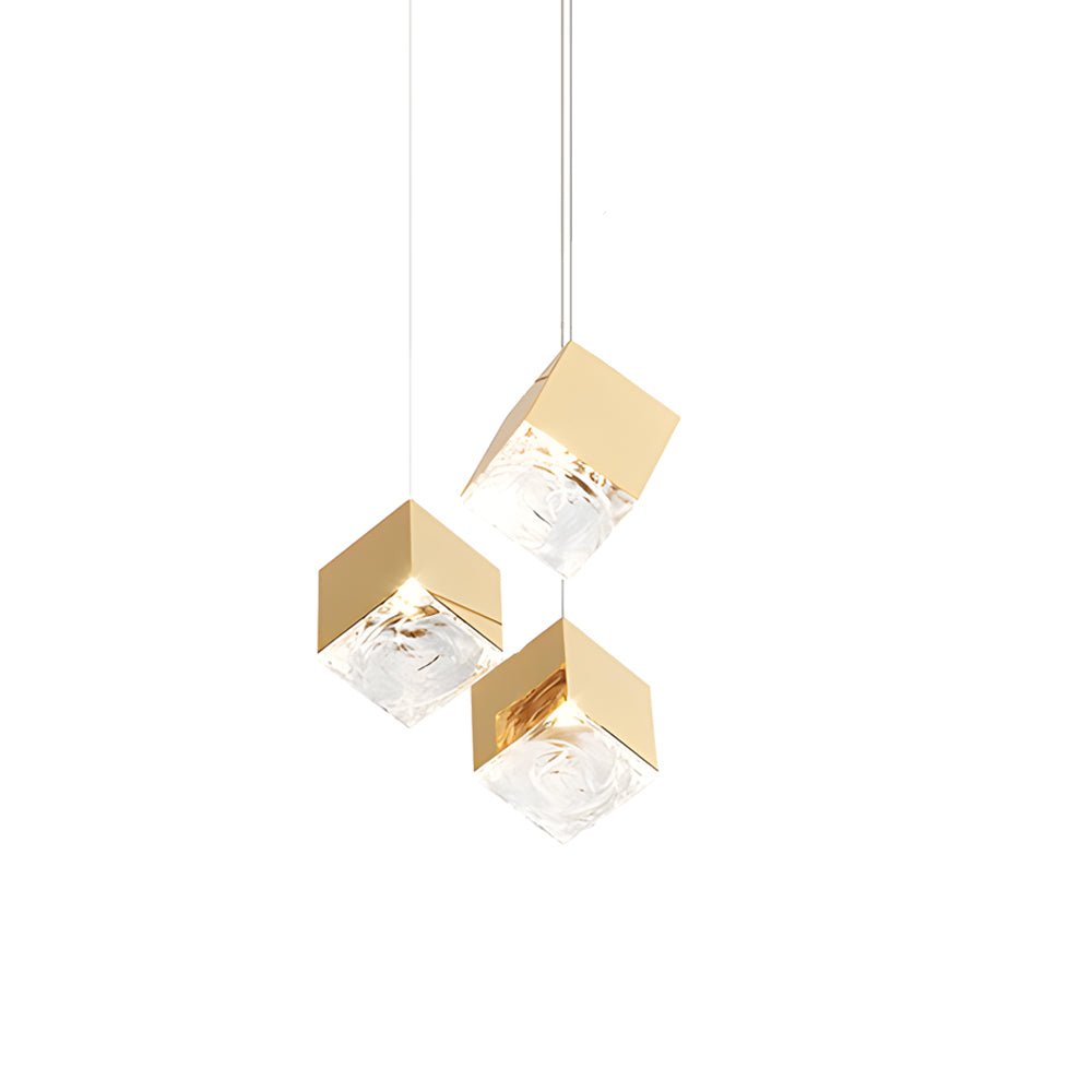 1/3/6/9 - Light Multi Glass Ice Cube Metallic Staircase Chandelier in Gold/Chrome