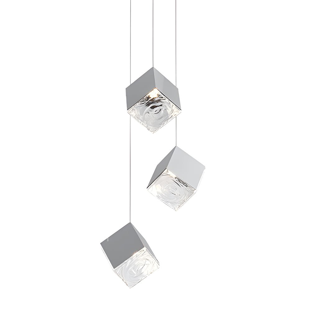 1/3/6/9 - Light Multi Glass Ice Cube Metallic Staircase Chandelier in Gold/Chrome