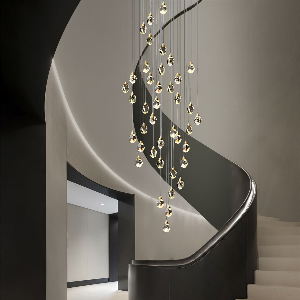 Spiral Crystal Electroplating Metal Modern Duplex Staircase Chandelier