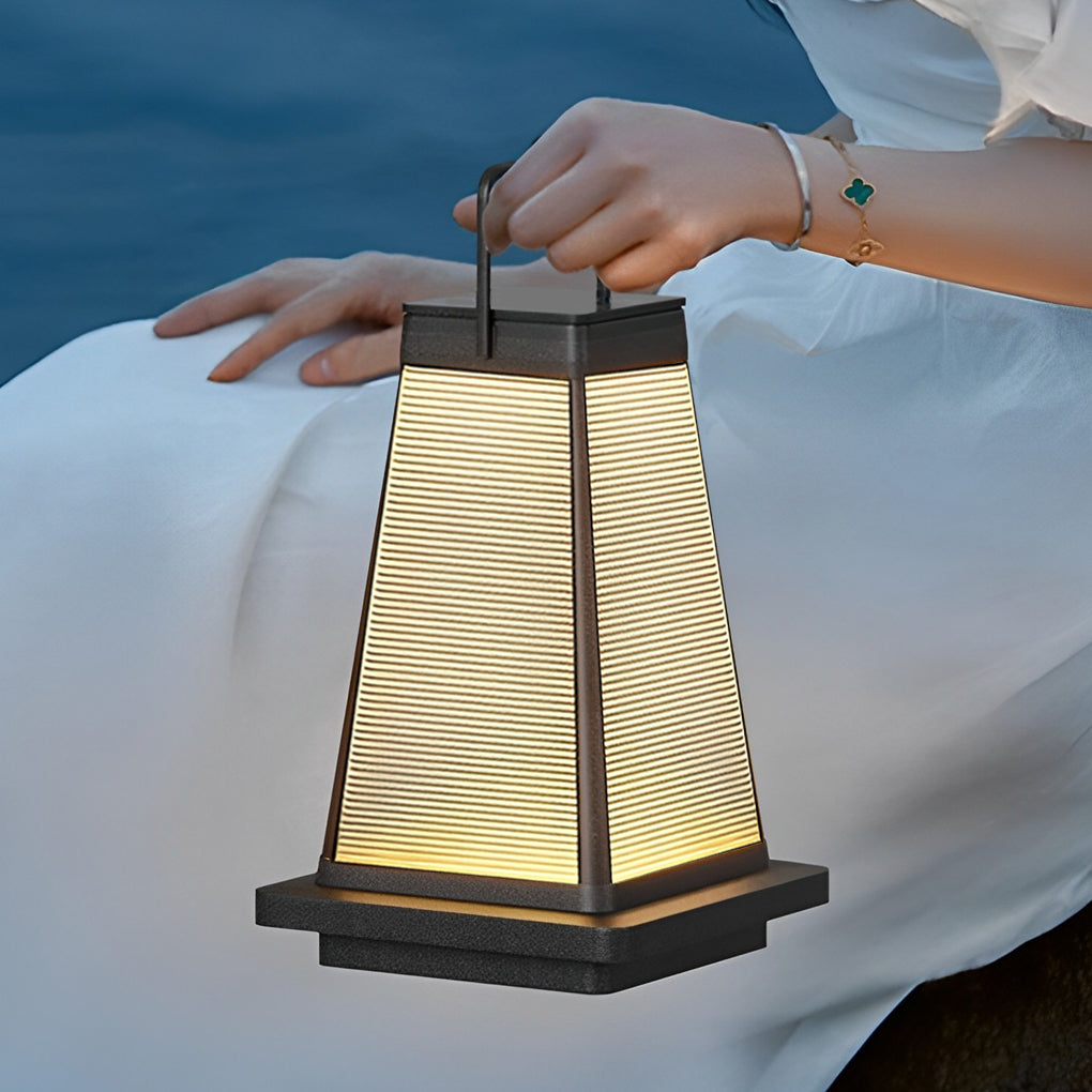 Square Waterproof LED Black Modern Portable Solar Outdoor Lanterns