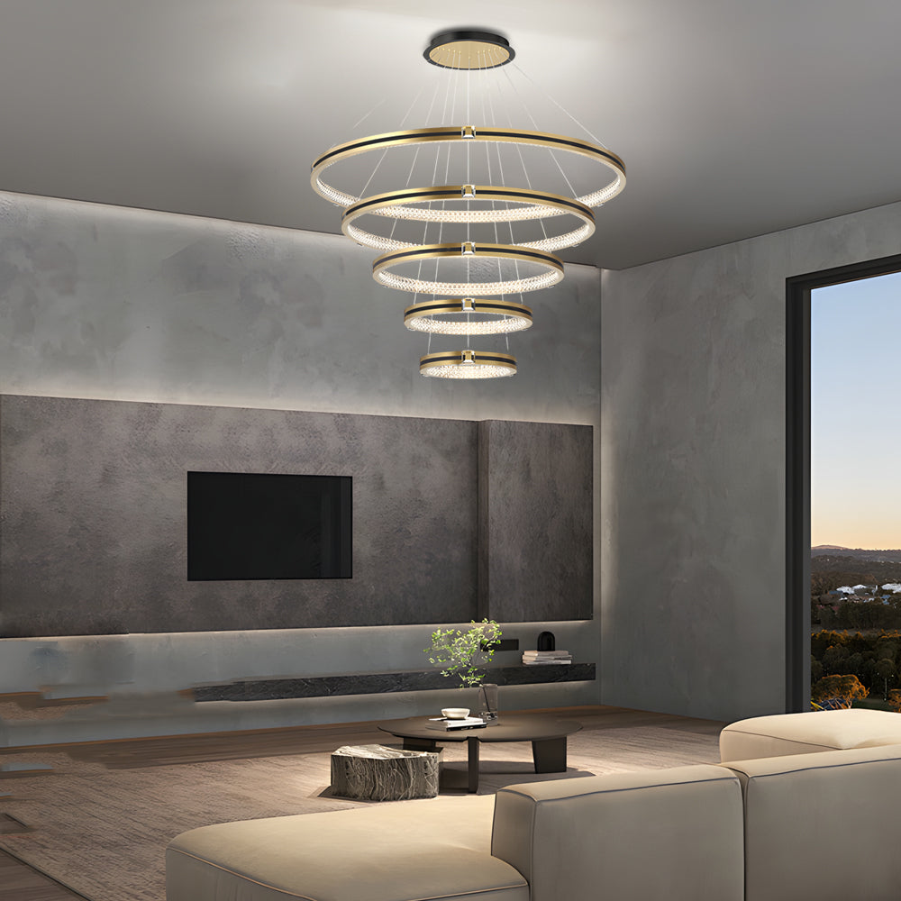 Simple Circles Rings Three Step Dimming Brushed Gold Modern Chandelier - Dazuma