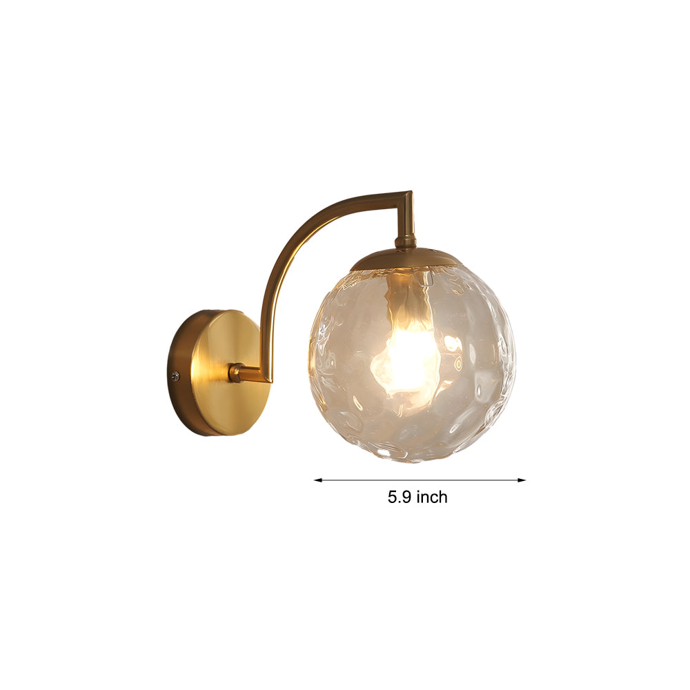 1-Light Curved Arm Wall Sconce with Ball Rib Glass Ball Shade
