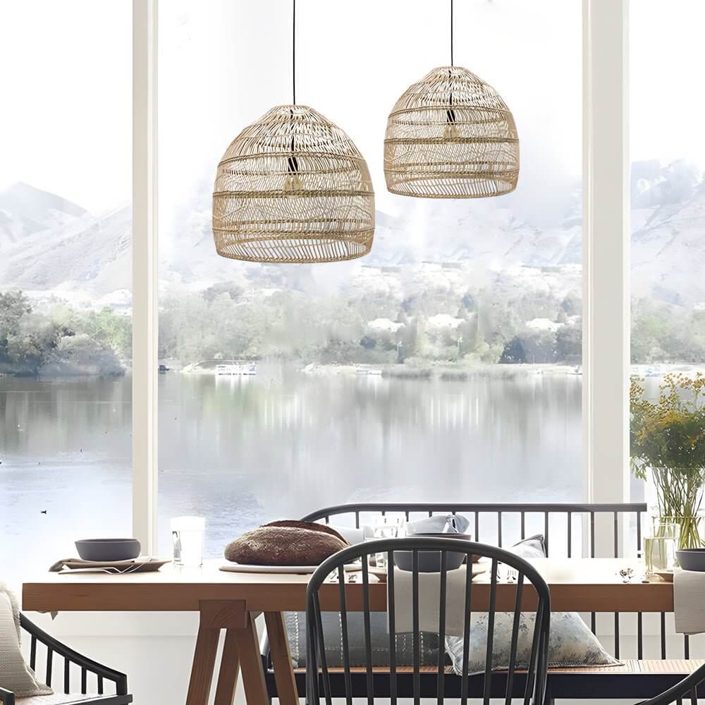 15.7 - /19.7 - Inch W Rattan Woven Dome Pendant Light