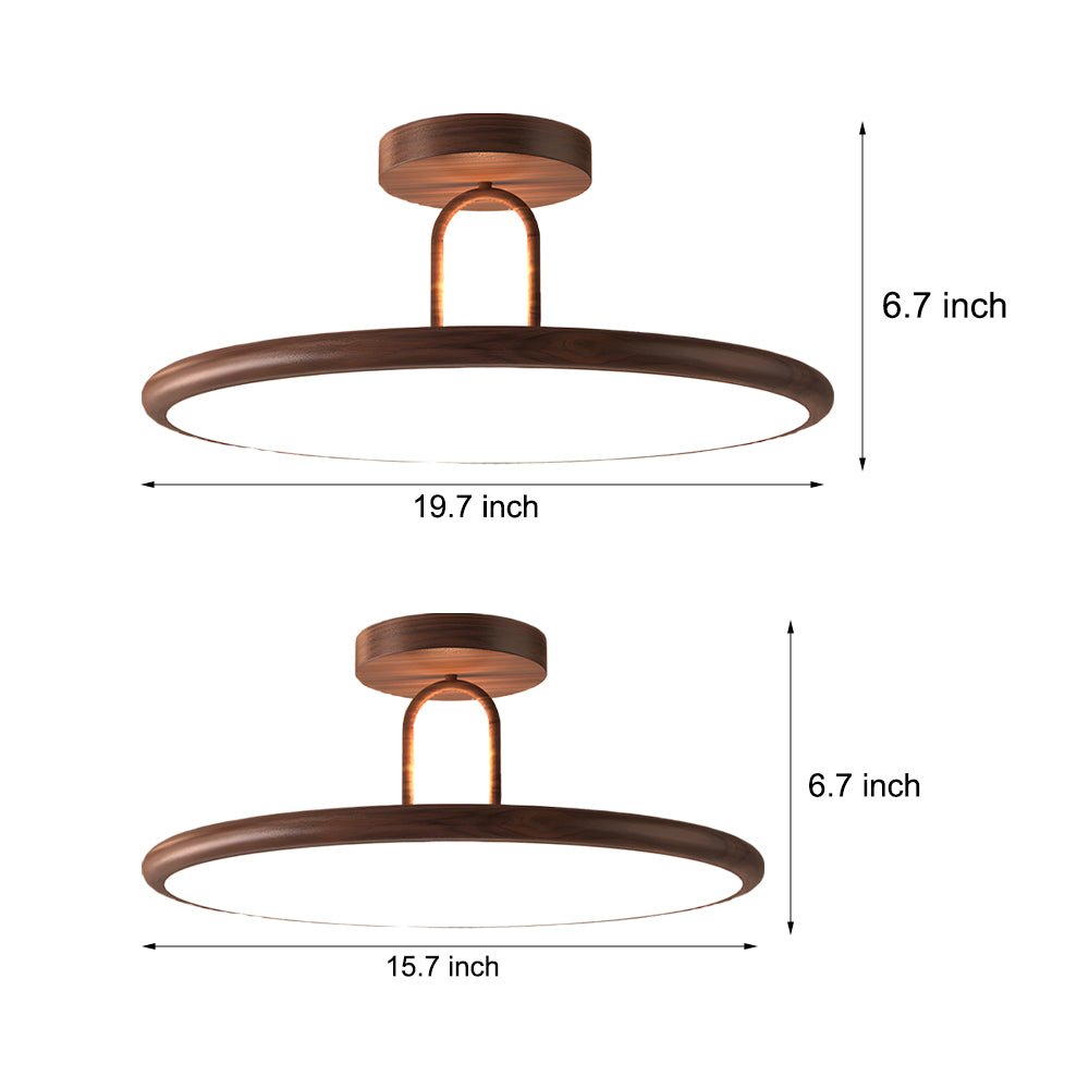 15.7/19.7 - in Wood Grain Round Semi Flush Mount Ceiling Light