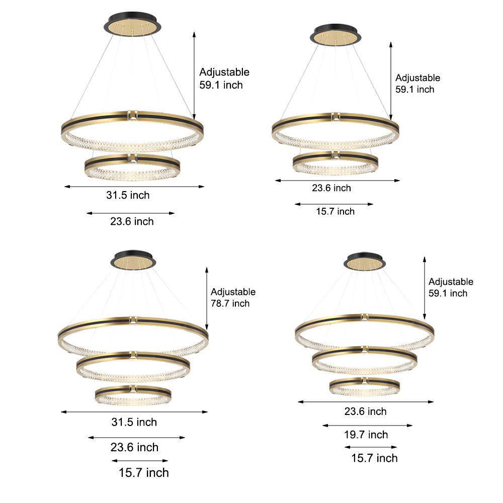 Simple Circles Rings Three Step Dimming Brushed Gold Modern Chandelier