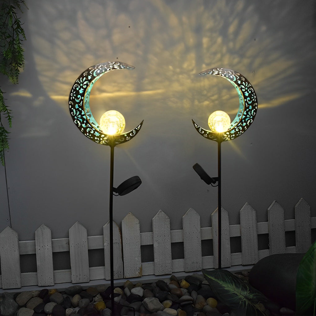 Iron Moon Flame Creative Hollow Projection Cracked Glass Solar Lawn Lights