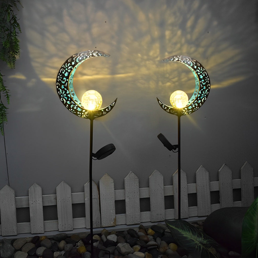 Mystical Moon & Sun Flame Iron Hollow Projector Solar Garden Light