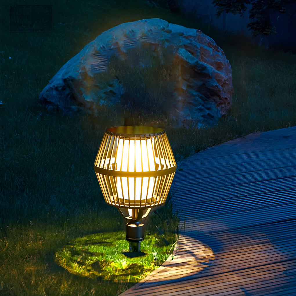 Modern Matte Black Solar Caged Lanterns
