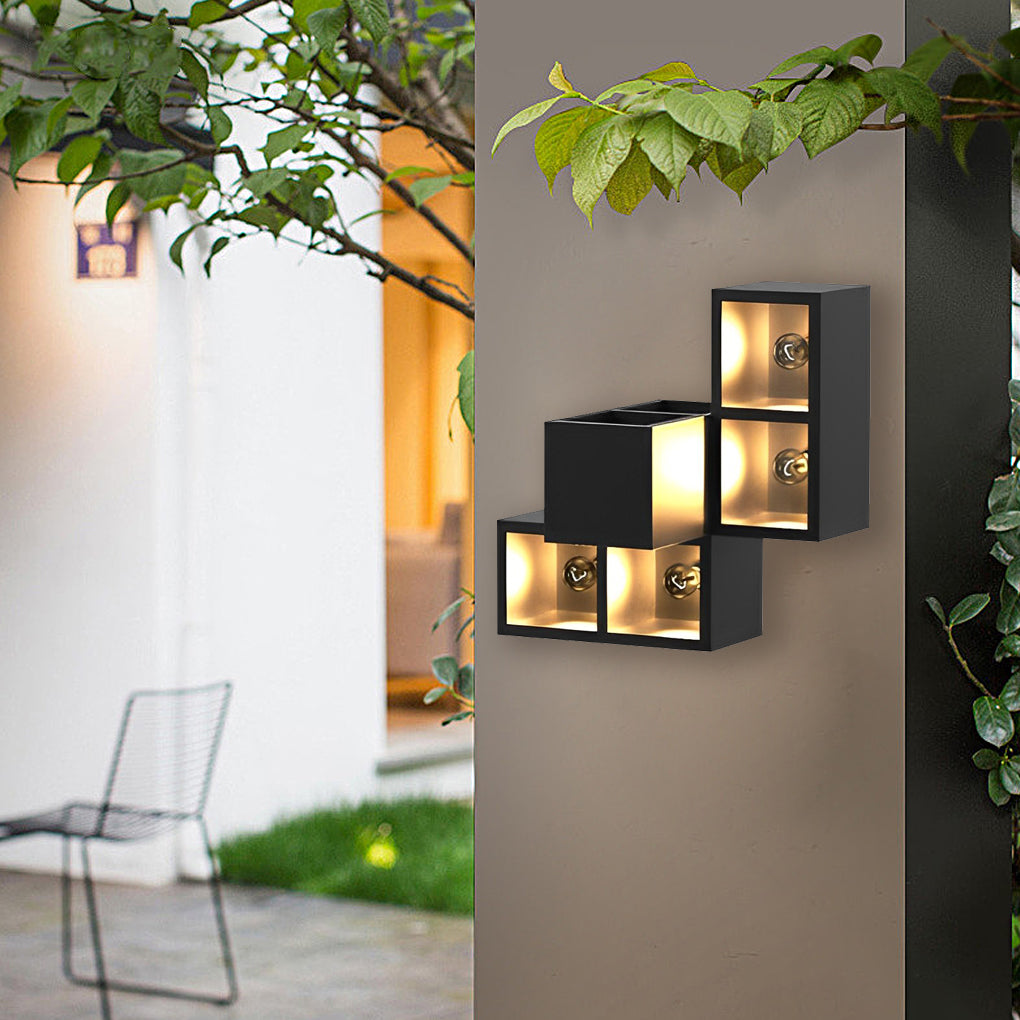 Waterproof Creative Square Combination LED Black Wall Lamp with Flowerpot