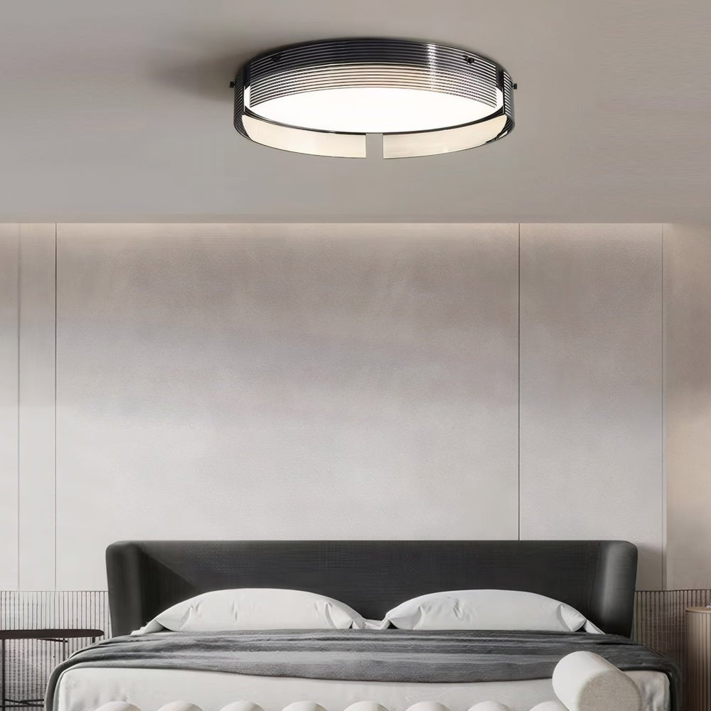 16.5/20.5 - in Round Black Stripe Glass LED Flush Mount Light
