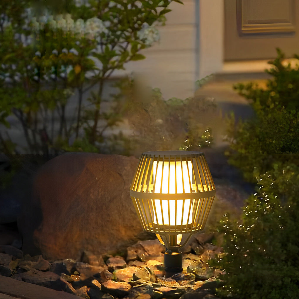Modern Matte Black Solar Caged Lanterns