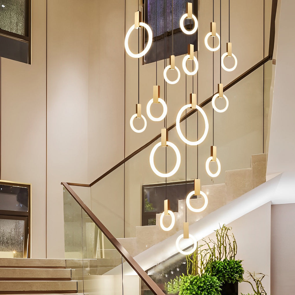 Minimalist Rings Stepless Dimming LED Nordic Duplex Stair Chandelier - Dazuma