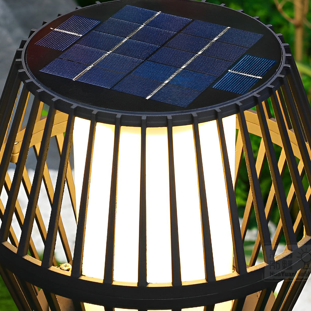 Modern Matte Black Solar Caged Lanterns